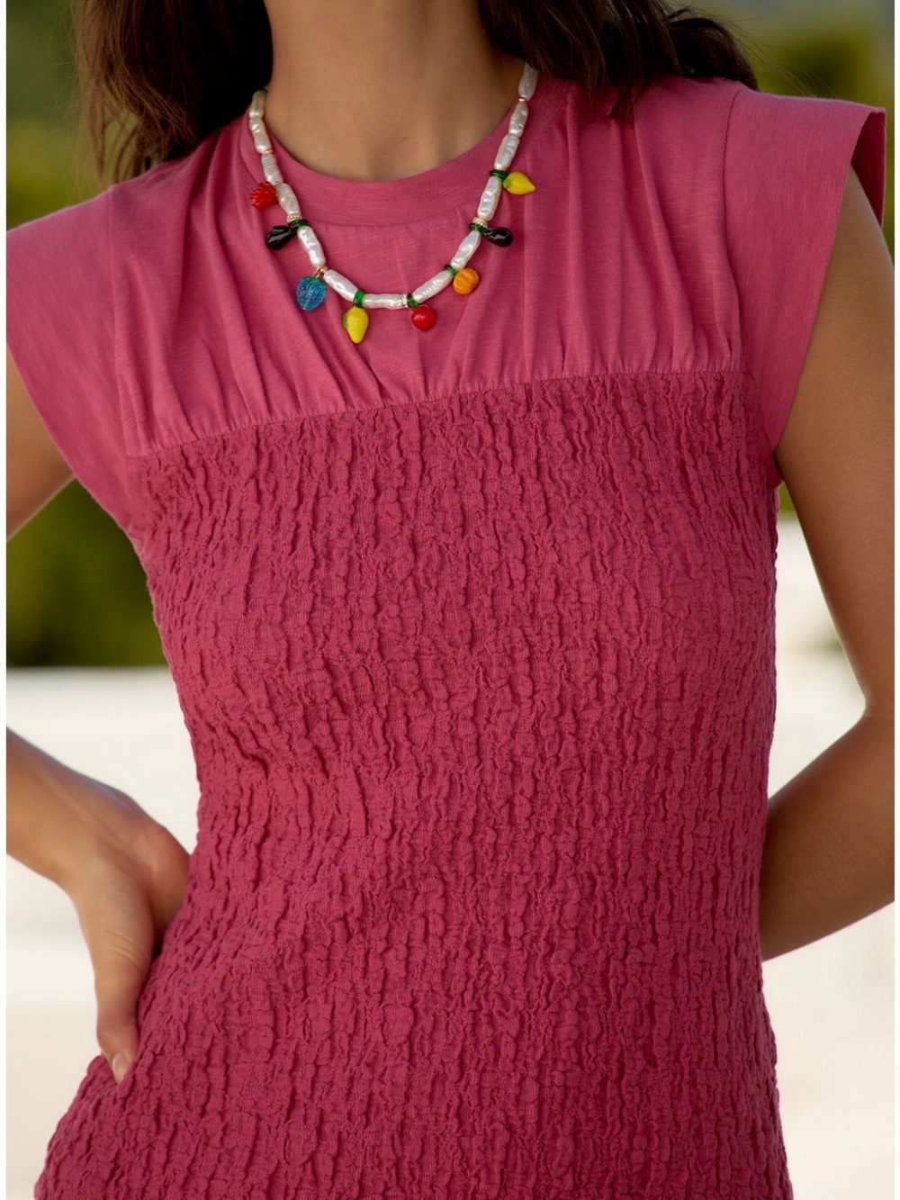 Celandine by Anthropologie Textured Cap-Sleeve Mini Dress. Beach cover up - Picture 2 of 3